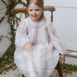 Korean Children's Clothing Heavy Industry Embroidery Girls Long-sleeved High-end Gloss Dress Birthday Party Dress