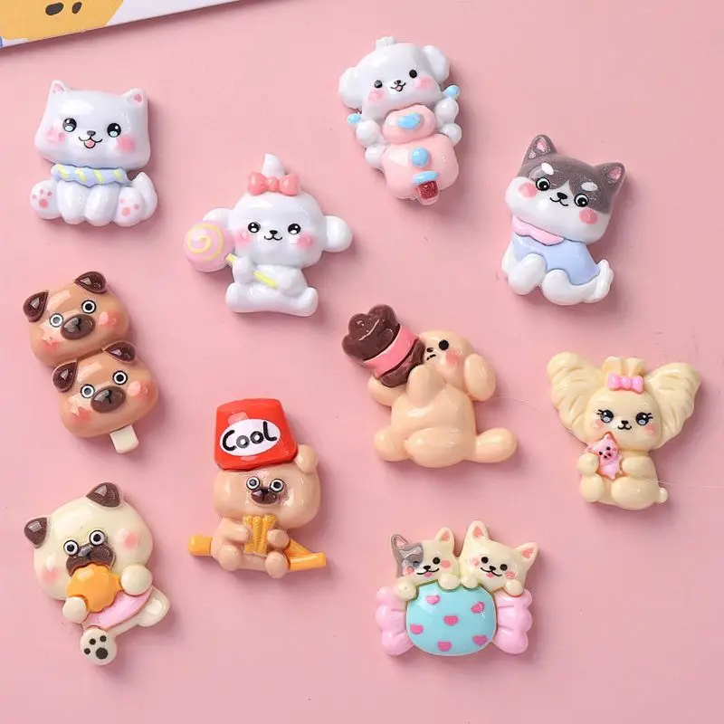 10pcs cartoon cute dog resin accessories cream glue diy hair accessories mobile phone case refrigerator pendant material