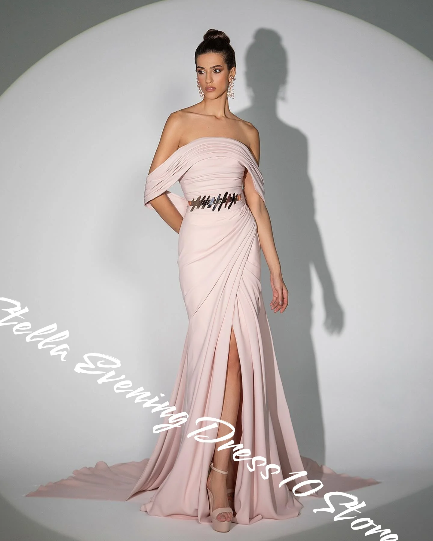 Robes De soirée en Jersey exquis personnalisées, drapées modernes, col bateau, robes De célébrité, tempérament, balayage Train