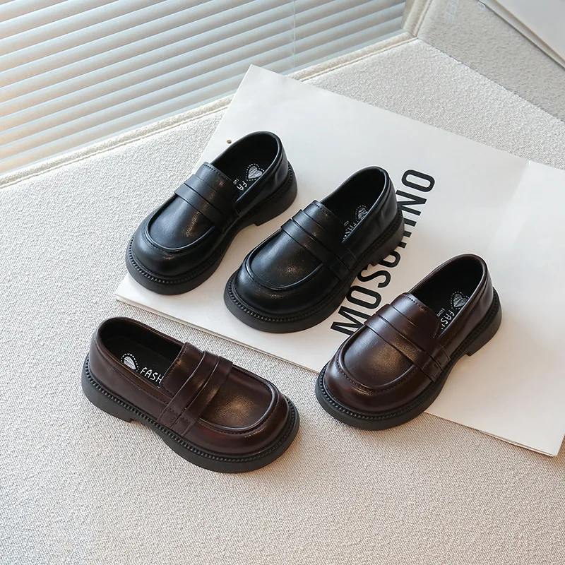 

Simple Children's Thick-soled Leather Shoes Girls Dress Flats Students School Uniform Black Leather Shoes Boys Casual Shoes Kids