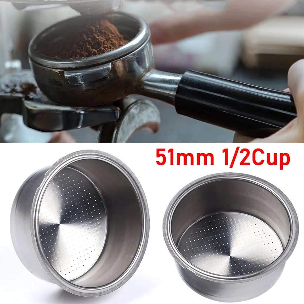 

51mm 1/2Cup Stainless Steel Coffee Machines Pressurized Filter Basket Double Layer Powder Basket Coffee Filter Bowl Coffee Tools