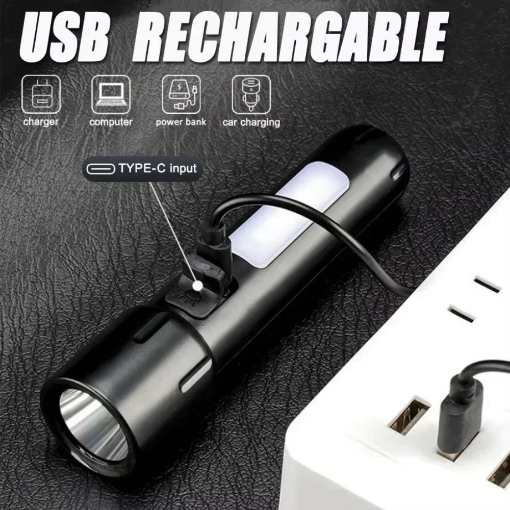 높은 루멘 LED 손전등, USB 충전식 핸드램프, 내장 배터리, 4 가지 조명 모드 토치, 야외 방수 캠핑 랜턴