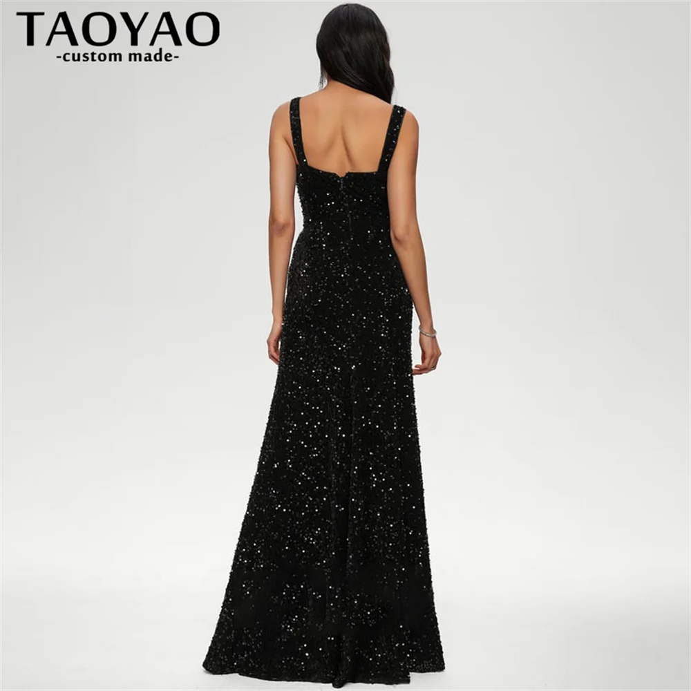 Sparkle Sheath Evening Dresses Scoop Neck Sequin Black Wedding Dress Floor-Length Party Dresses Prom Dress Vestidos De Fiesta