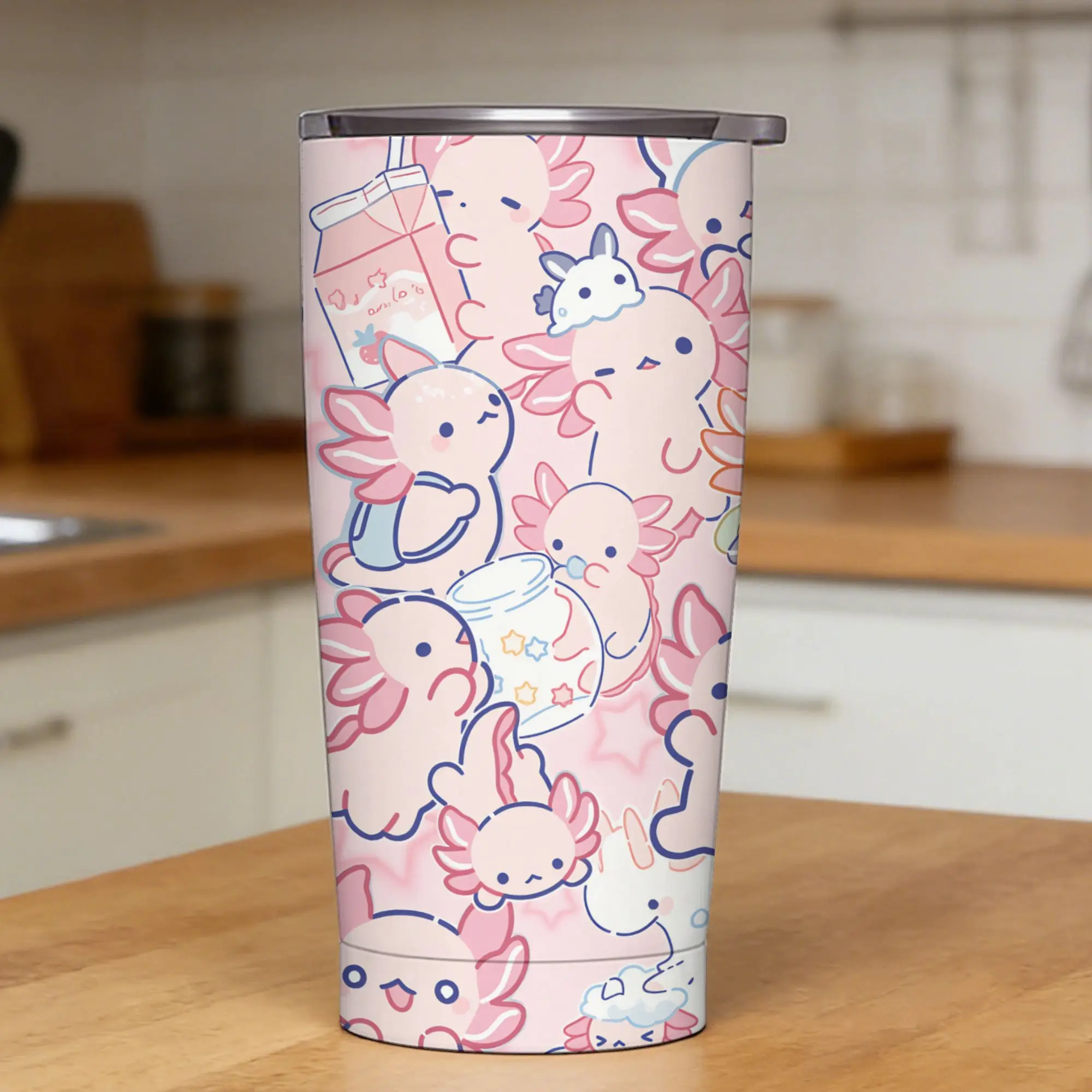 

Cute Axolotl Tumbler Travel Large Capacity Mugs Cup Leakproof Cold Drink Milk Tea Water Bottle,