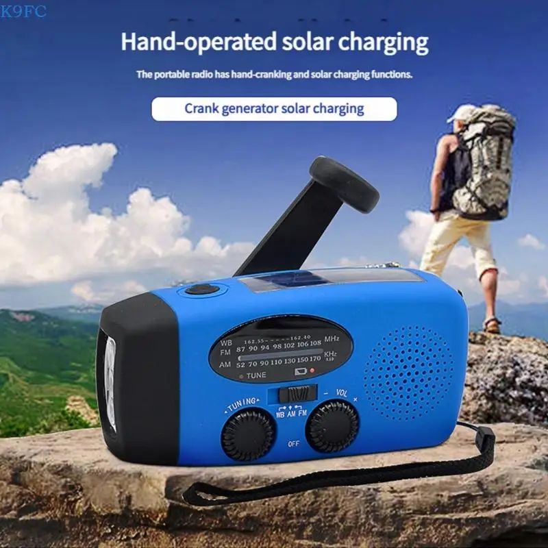 Radio emergenza multifunzione K9FC con ricarica a energia solare a manovella 2000mAh