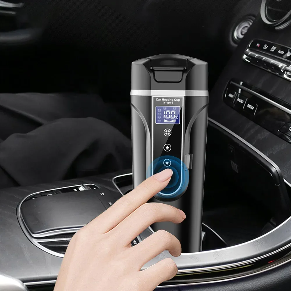 

12V 24V Portable Car Heating Cup Stainless Steel Water Warmer Bottle Car Kettle Coffee Mug LCD Display Temperature