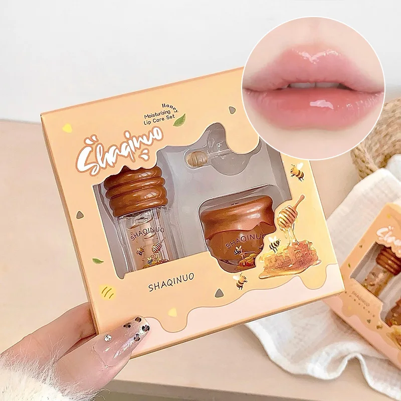 

Honey moisturize lip care set moisturize, prevent dryness and crack, remove dead skin lip oil, fade lip wrinkles and lip mask