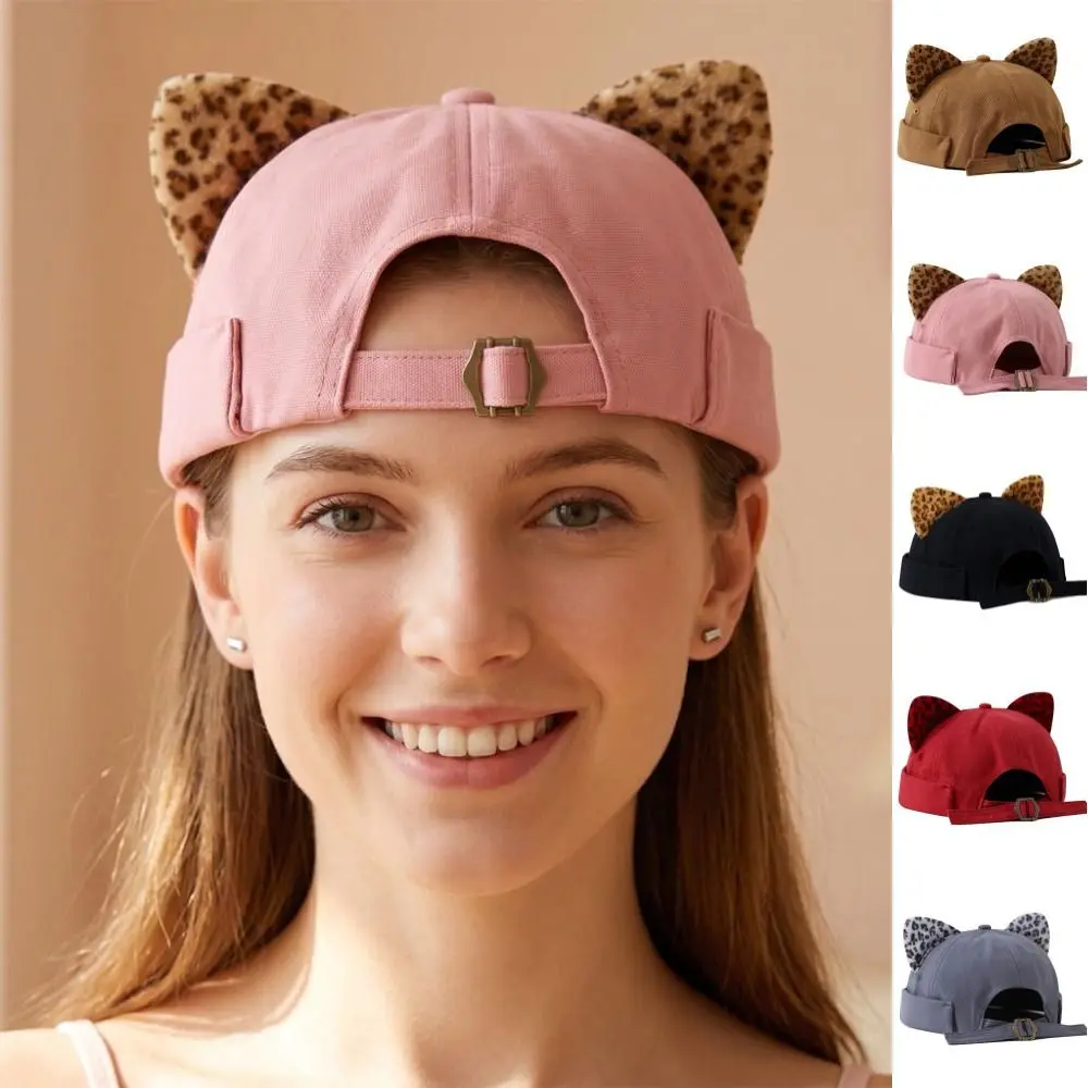 Fashion Cute Cat Ears Brimless Hat Breathable Sweet Dome Melon Cap Creative Adjustable Beanie Hat Casual Wear