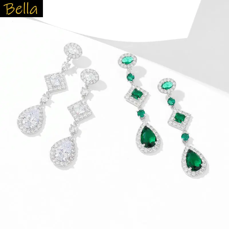 أقراط طويلة باللون الأخضر والأبيض والأرجواني مجوهرات الزركونيا لحفلات العشاء أقراط نسائية أنيقة #6