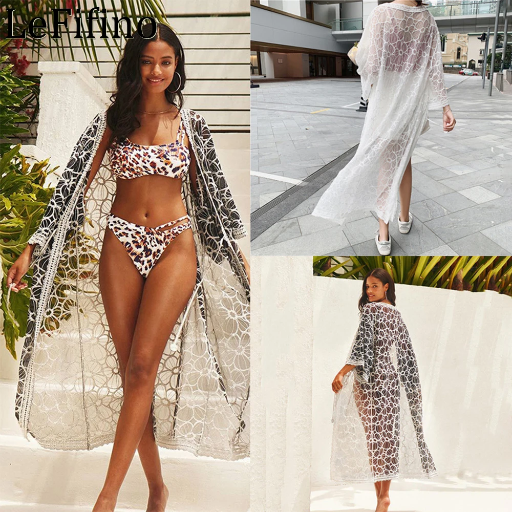 

Fashion Summer Lace Hollow Out Solid Color Loose Size Shawl Skirts Seaside Vacation Street Style Sunscreen Robes Bikini Cover Up