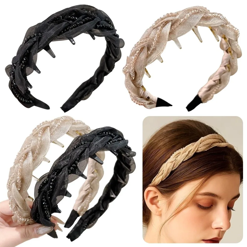 

Элегантная жемчужная повязка для волос ​ ​ Нескользящая блестящая отделка ​ ​ Винтажная повязка на голову с высокой черепахой ​ ​ Аксессуары для волос с зубами Волнистые повязки на голову