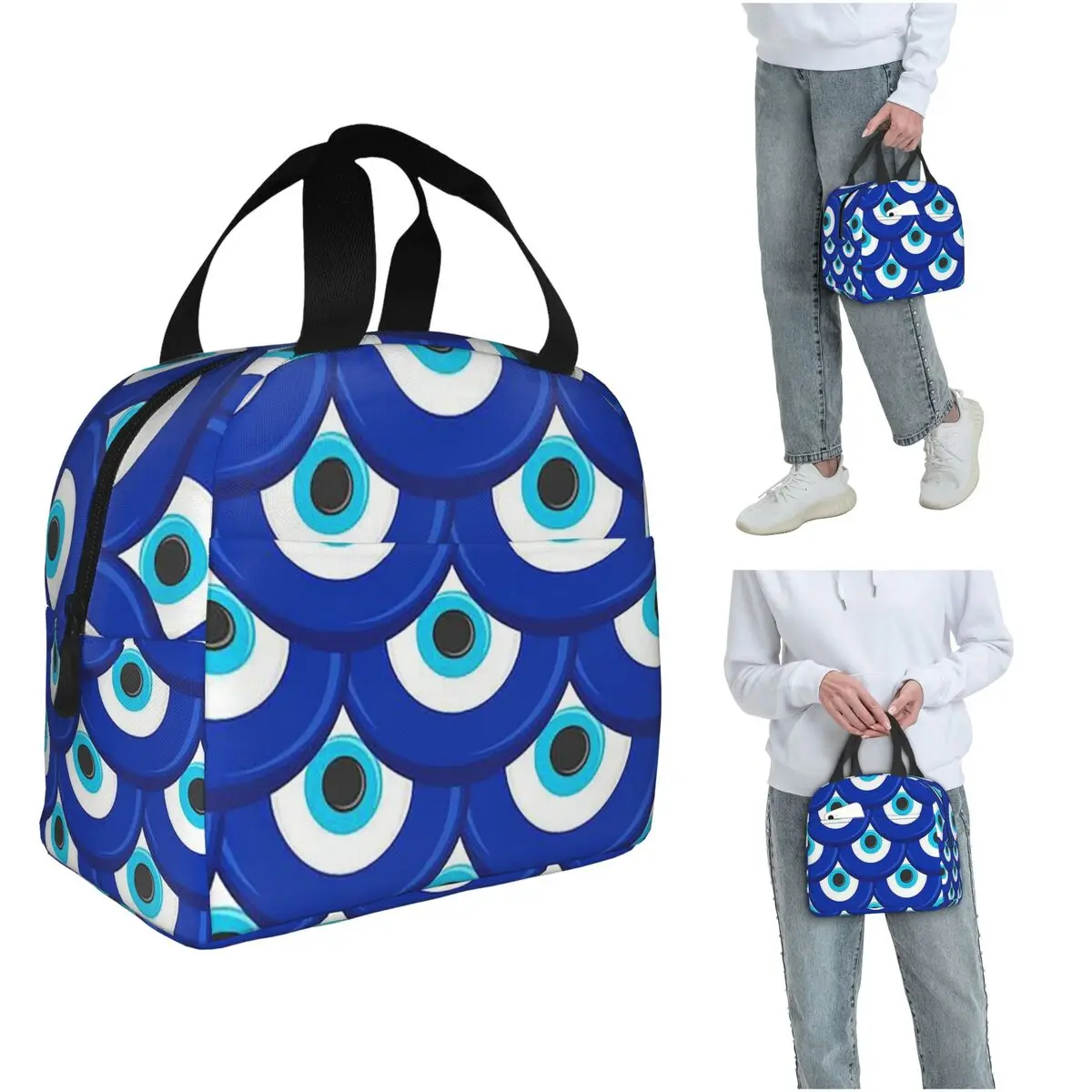

Evil Eye Nazar Painting Insulated Lunch Bag for Women Office Cooler Thermal Food Box Tote Portable Lunch Boxes Container
