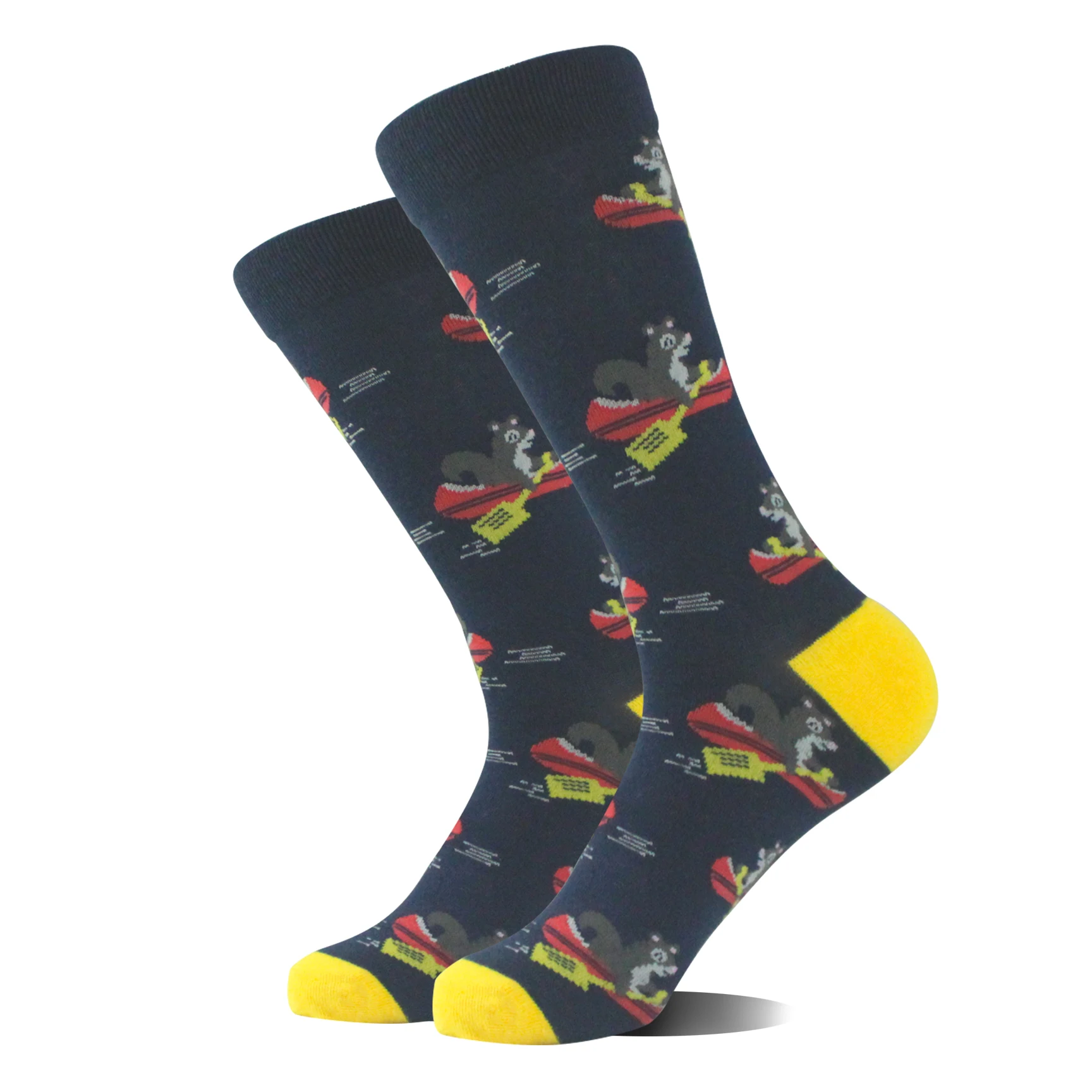 Cool Hip Hop Crew Socks Men Funny Squirrel Shark Dinosaur Dog Frog Alien Duck Colorful Piano Game Sokken Divertidos Chaussette