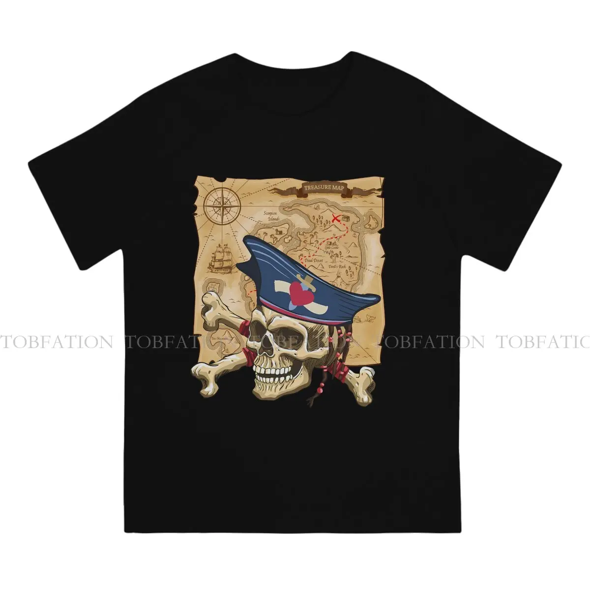 Monkey Island Game Newest TShirt for Men Captain Head Pirates Treasure Map Round Neck Pure Cotton T Shirt Hip Hop Birthday Gifts