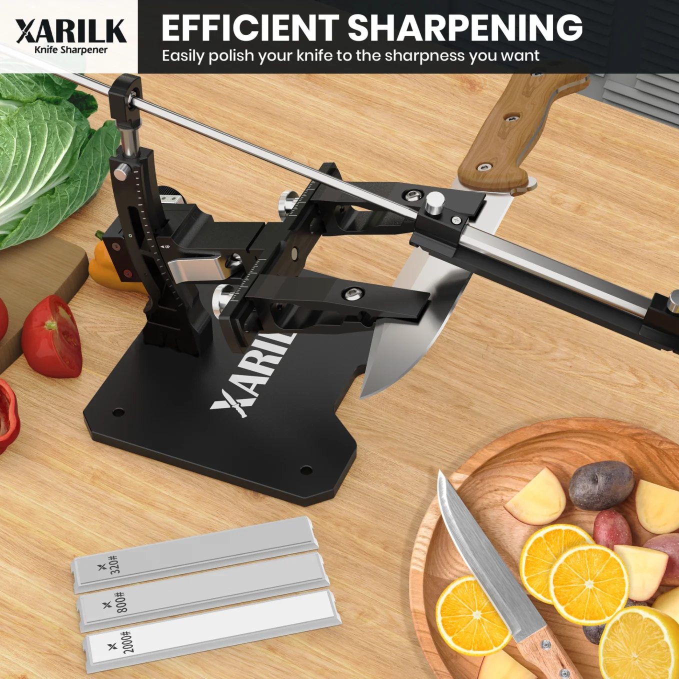 XARILK  Professional Aluminium Knife Sharpener, GEN3 Guided Knife Sharpening System, Knife Sharpening Kit with 3 Diamond Plates