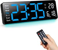 16-inch LED digital wall clock with remote, auto-dimmer, 8-color night light, 12/24H format, date display. Ideal for living room