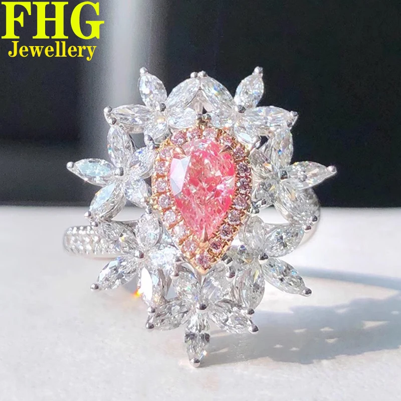 

Solid Au750 18K gold Ring CVD/HPHT Lab Growm Diamond Ring Pink diamond 0.5Ct white diamonds 1.5Ct Jewelry Wedding Party gift