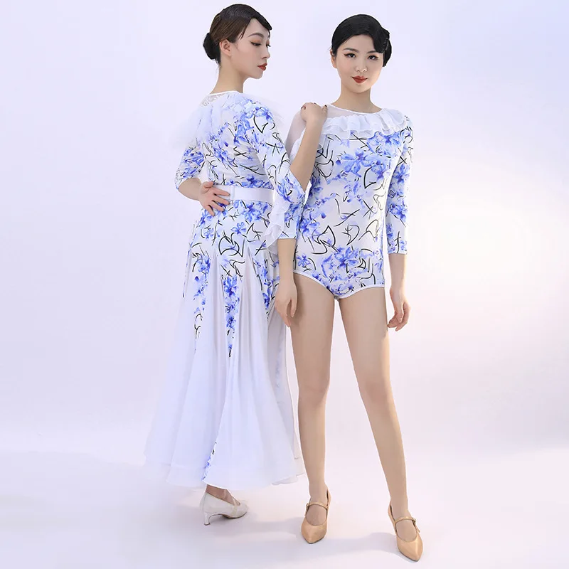 Aangepaste bloemen moderne dans rok jurk nationale standaard dans kostuum oefenjurk ballroom danswedstrijd jurken