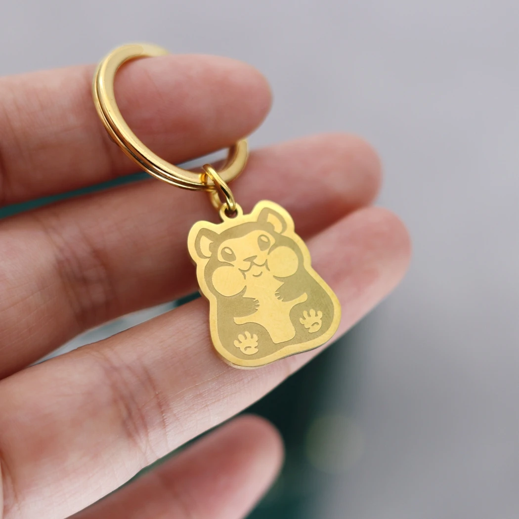 Chubby Hamster Personalized Pendant Keychain Custom Name Keyring ID Number Tag Men Women Stainless Steel Jewelry Gift Keepsakes