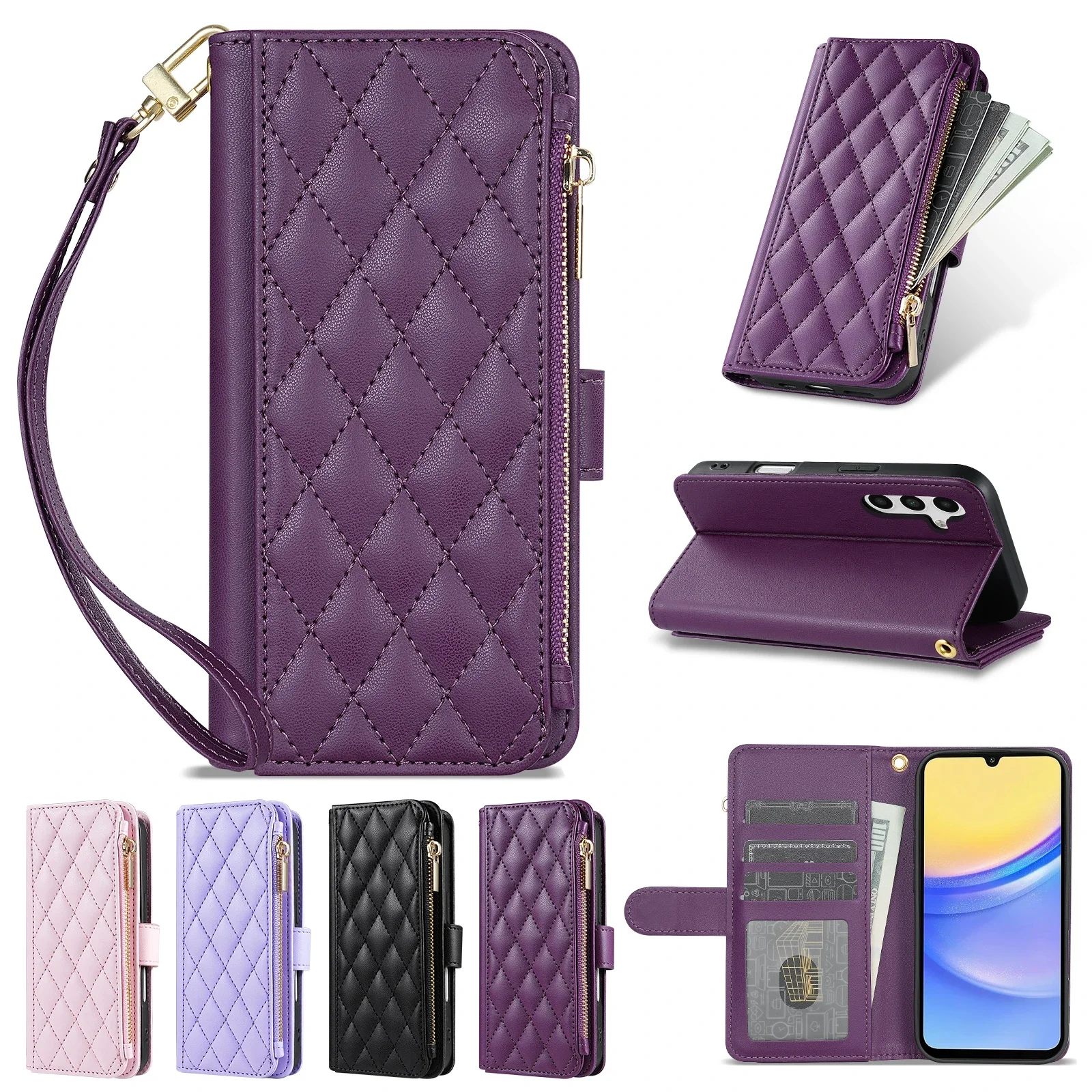 Brieftaschen-Lederhülle mit Reißverschluss, Kartenfächern, Ständer und Magnetverschluss für Samsung Galaxy S26 Ultra S25 Plus S24 FE S23 S22 – Detail 4