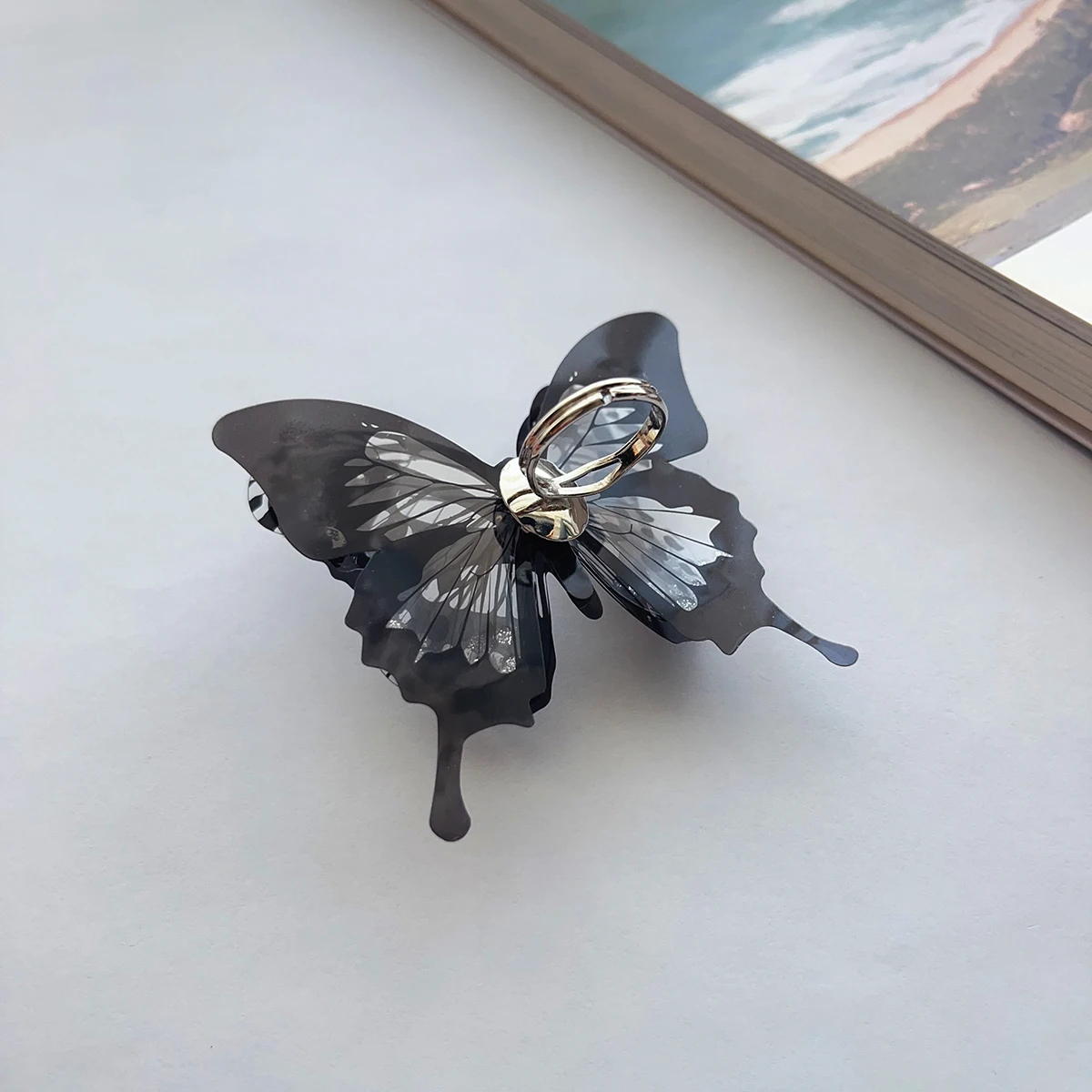 1 large black butterfly ring Female dark department Gothic style exaggerated personality fashion accessories ring can be adjuste