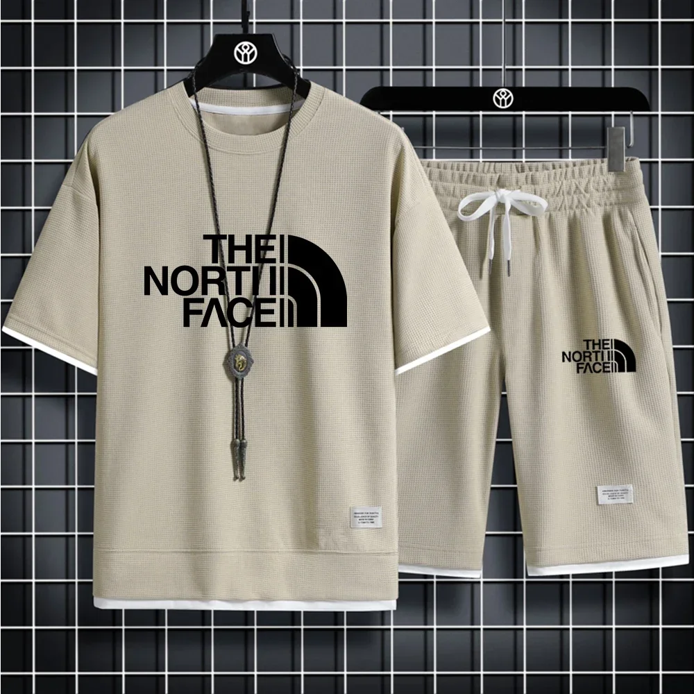 Summer 2025 men's fashion Korean brand sportswear set: short-sleeved T-shirt + sportswear shorts 2-piece set, casual men's joggi