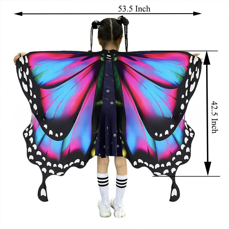 Farfalla Cape Wings For Girls Fairy Dress Up scialle bambini accessorio di Halloween Rainbow Wing bomboniere Performance Costume puntelli