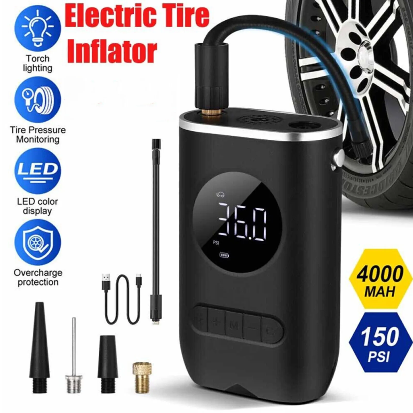 

Portable Mini Pump Auto Car Air Pump Tyre Inflator Electric Tire Pump For Outdoor Adventures Cycling Enthusiasts Emergency