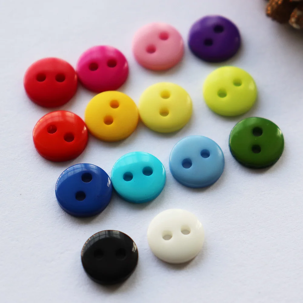 200pcs Mixed Colors 8.5mm 2 Holes Single Bread Small Resin Buttons for craft scrapbooking accessories sewing buttons wholesale