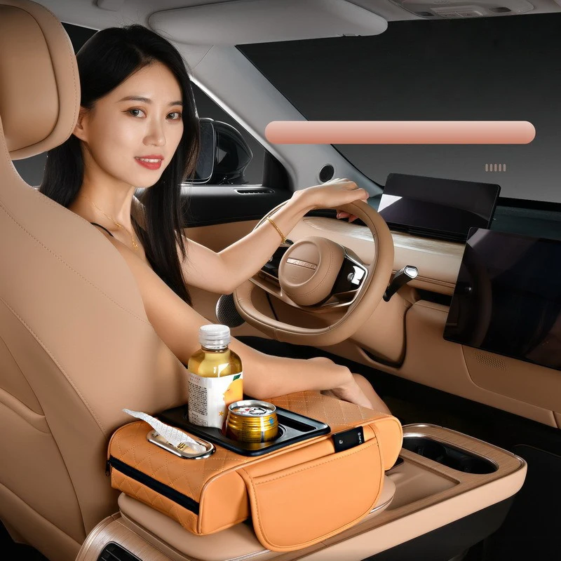Multifunctional Thicken Car Armrest Storage Box Height Pad Leather Memory Foam Auto Center Armrest Protective Cushion Cup Holder