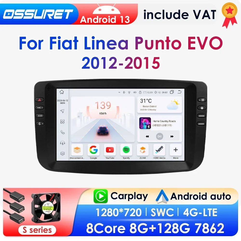 8g 128g android 13 autoradio für fiat linea punto evo 2013-2016 auto multimedia player navi gps carplay 2din autoradio keine dvd