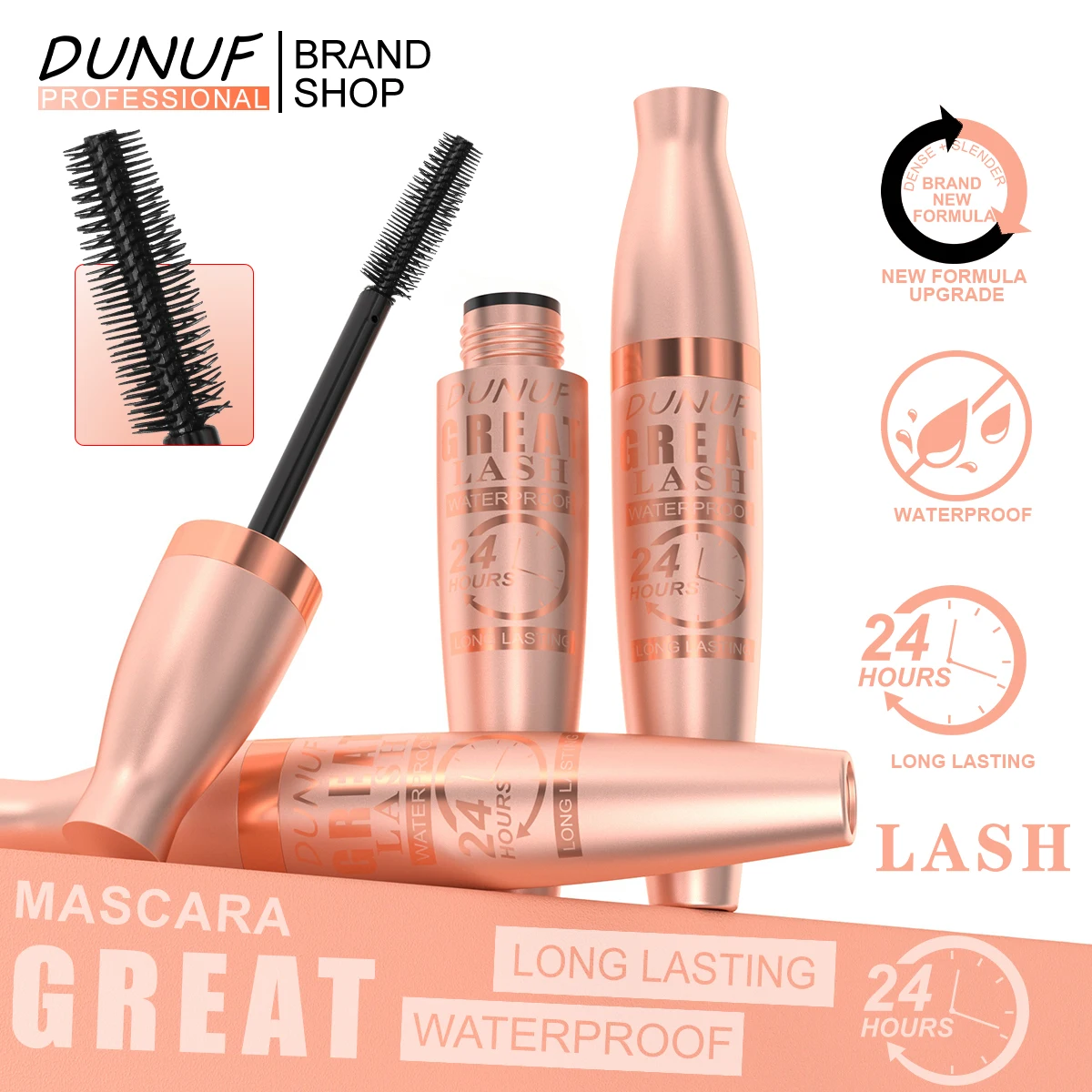Dunuf 1 peça e 2 peças e 5 peças de rímel preto de longa duração à prova d'água, não desbota, à prova de suor, fácil de colorir e sem manchas
