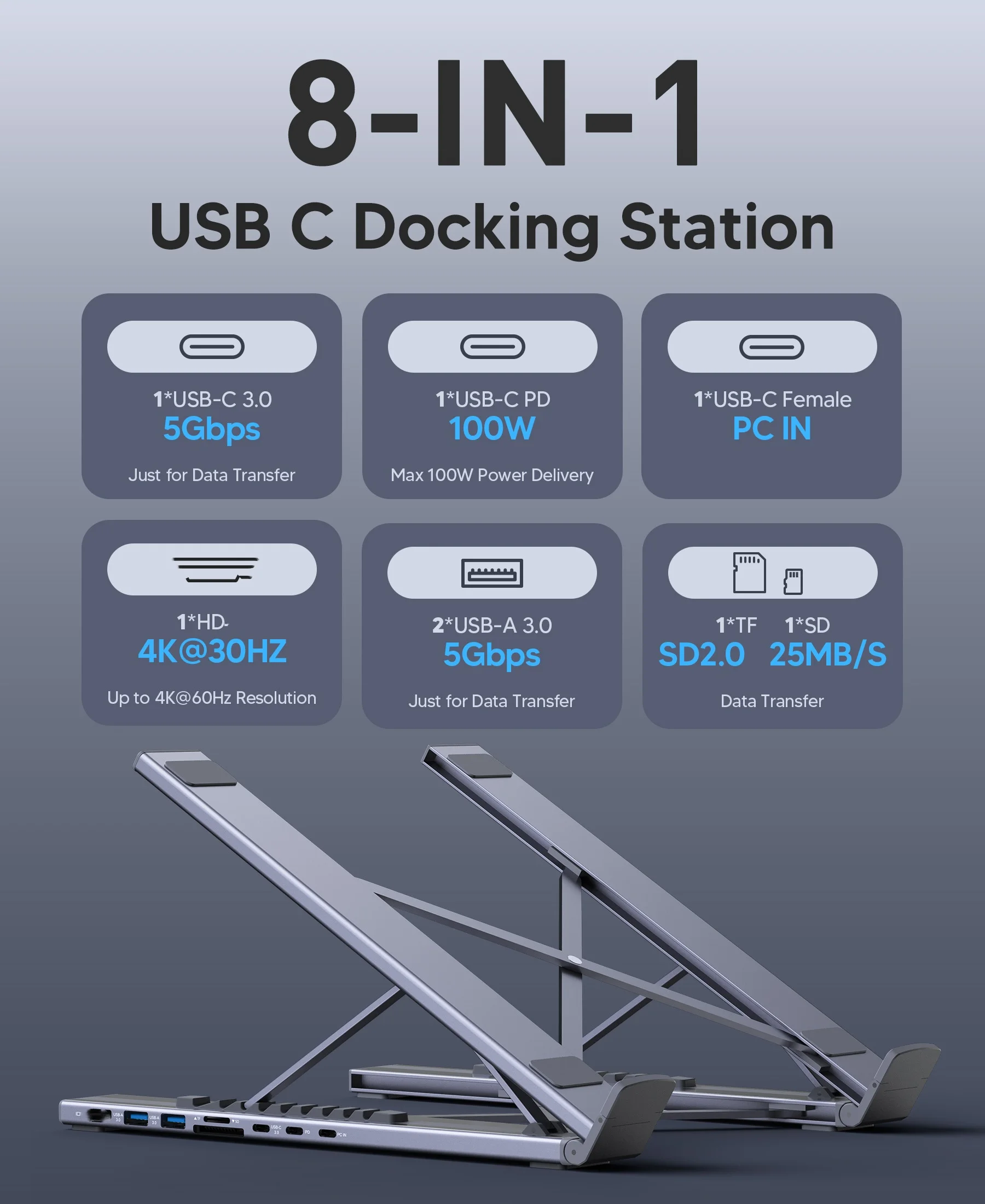8in1 Laptop Stand, 2026 New USB C Laptop Docking Station Stand, USB C Dock Tablet Stand