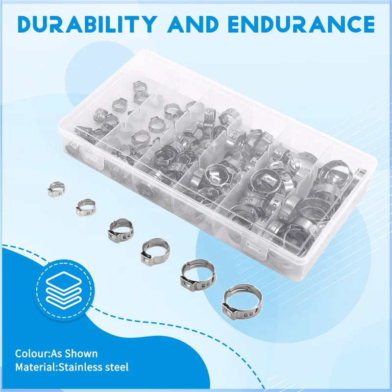 ABGR-130PCS braçadeiras de mangueira única orelha stepless 5.8-21mm braçadeiras de mangueira de aço inoxidável cinch braçadeira anéis para selar tipos de mangueira