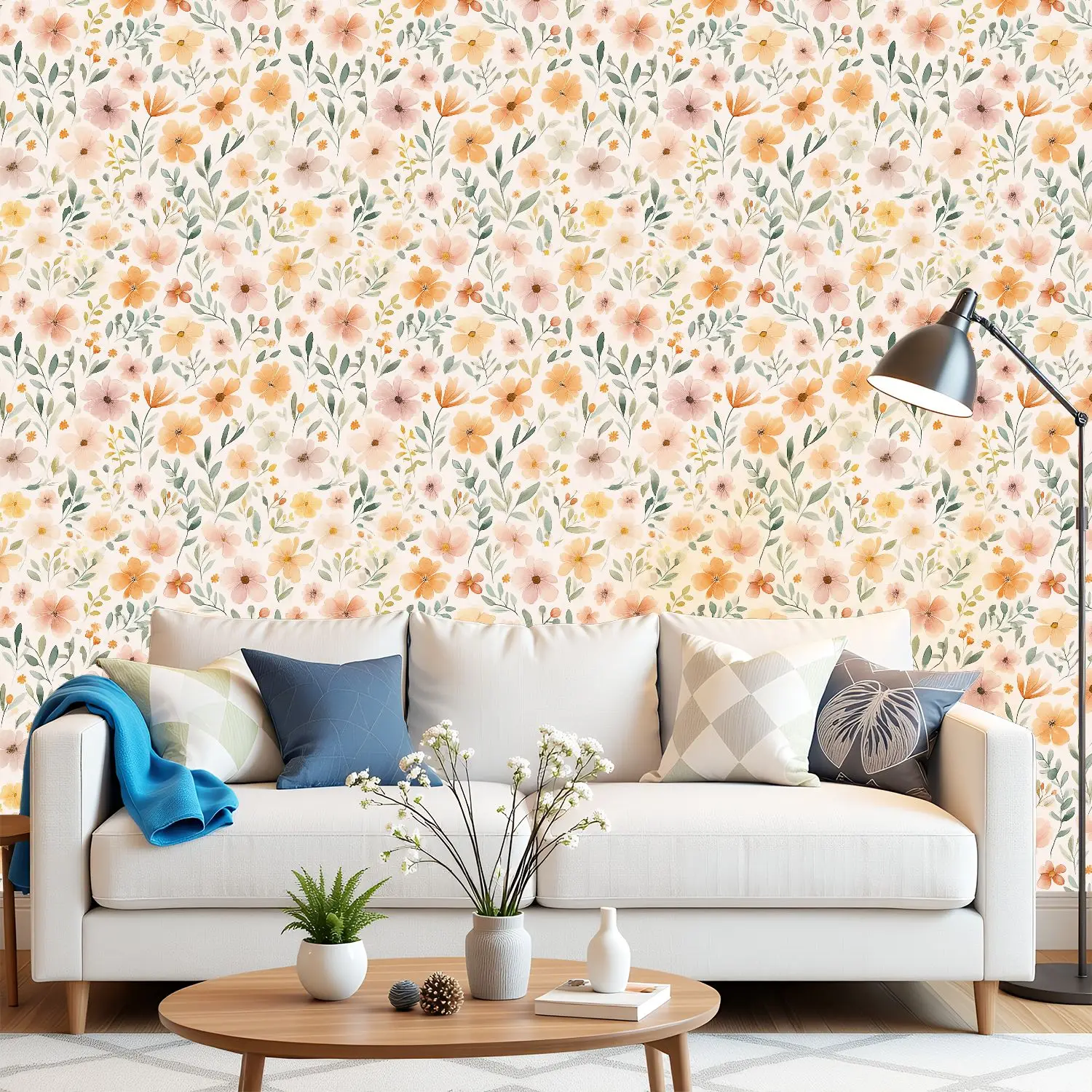 

Акварельные обои с нежными цветами 22,83 "X 118" водонепроницаемые обои для гостиной/спальни/ванной комнаты ПВХ стикер на стену