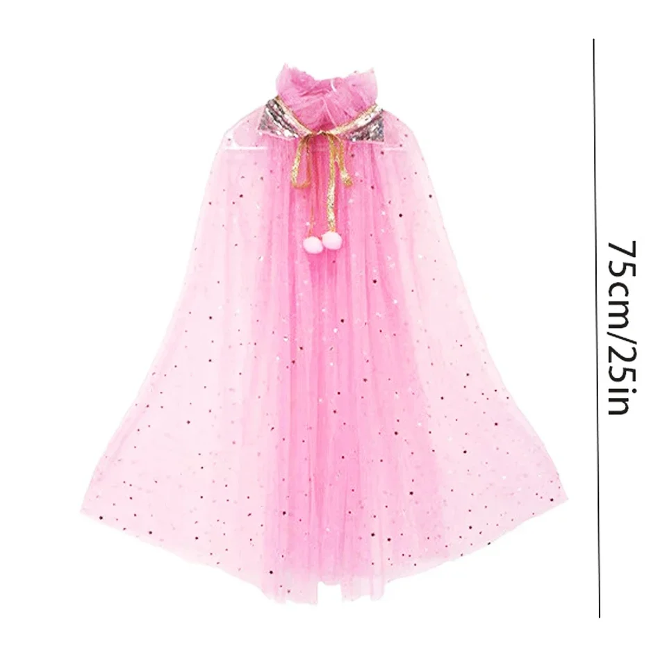 Girl Princess Party Accessories Cloak Elsa Costume Cape Rapunzel Aurora Sequins Tulle Halloween Mantle image 2