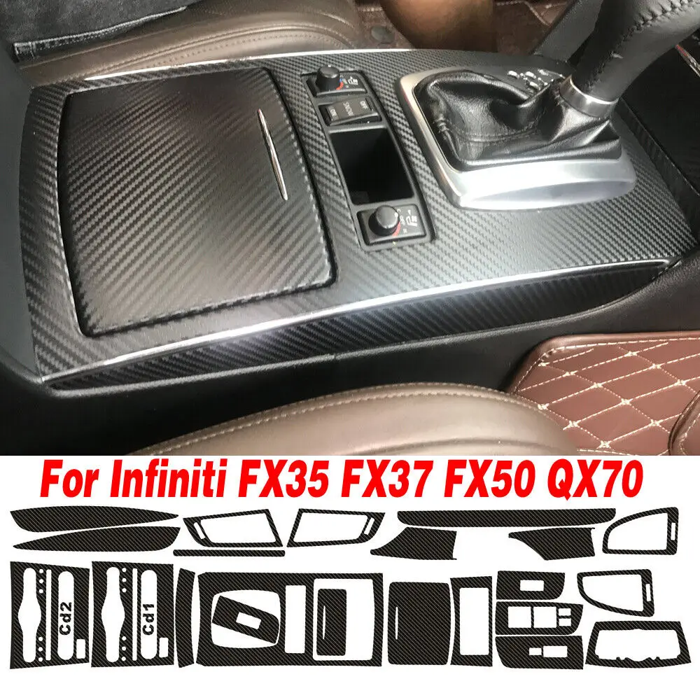 For Infiniti FX35 FX37/50 QX70 3D Carbon Fiber Pattern Interior DIY Trim Decals Center Console Gear Dashboard Air Door Handle