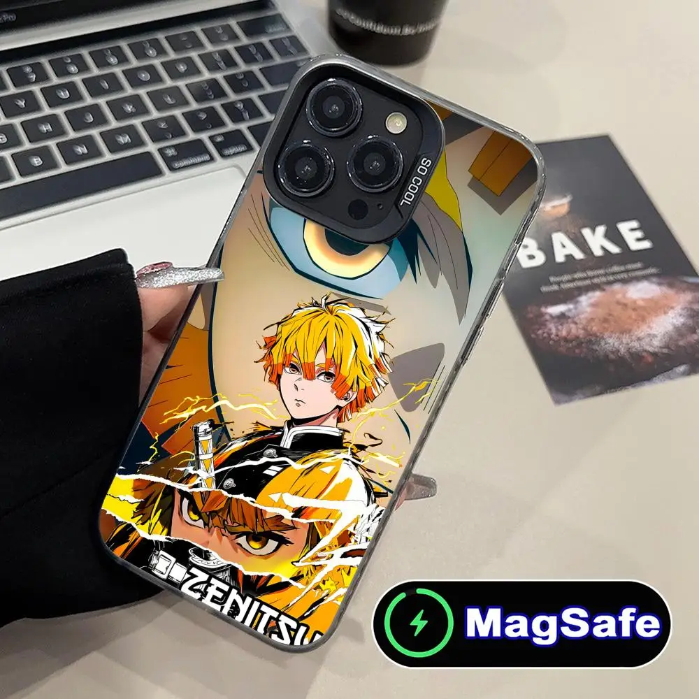 

Demon Slayer Zenitsu Phone Case for iPhone 16 15 14 13 12 11 Pro Max Plus MagSafe Translucent Colour Printing Luxury Pretty