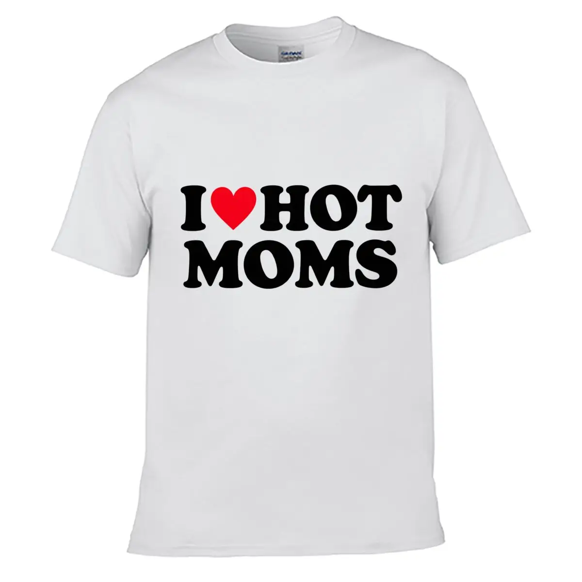 I Love Hot Moms Red Heart Funny Design Solid Washed Vintage Tee Distressed Loose