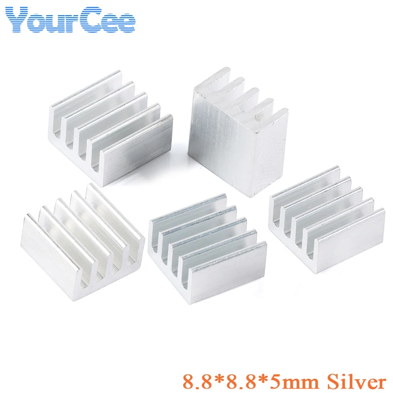 100pcs/10pcs Silver 8.8*8.8*5mm Heatsink Radiator Cooling Aluminum Heat Sink for LED Electronic Heat Dissipation Cooler