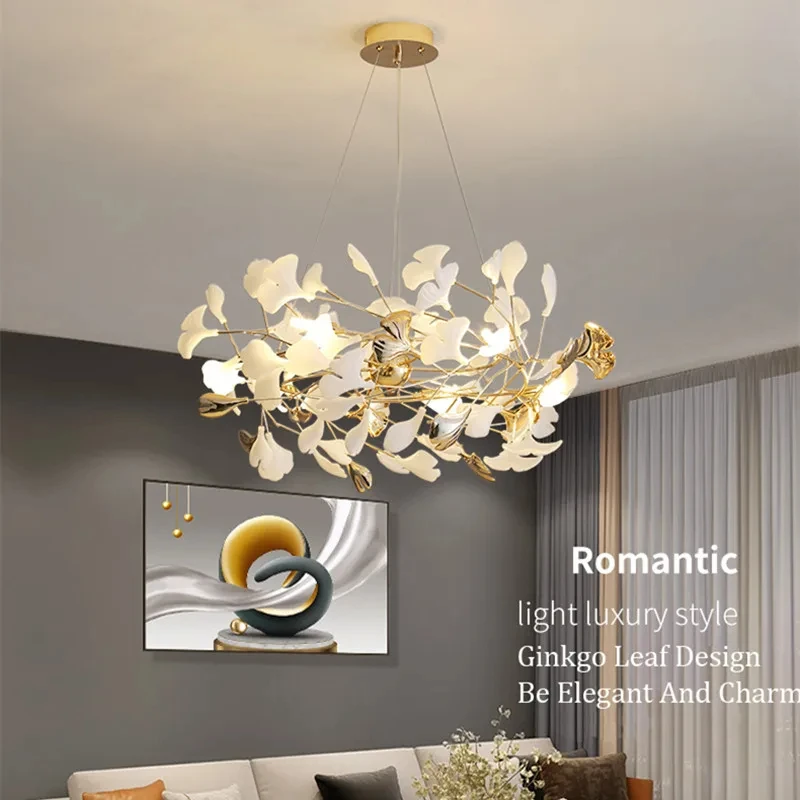 Nordic Romantic Ginkgo Leaf Pendant Lamp For Dining Room Vintage Chandelier Living Room Decoration Kitchen Hanging Light Fixture