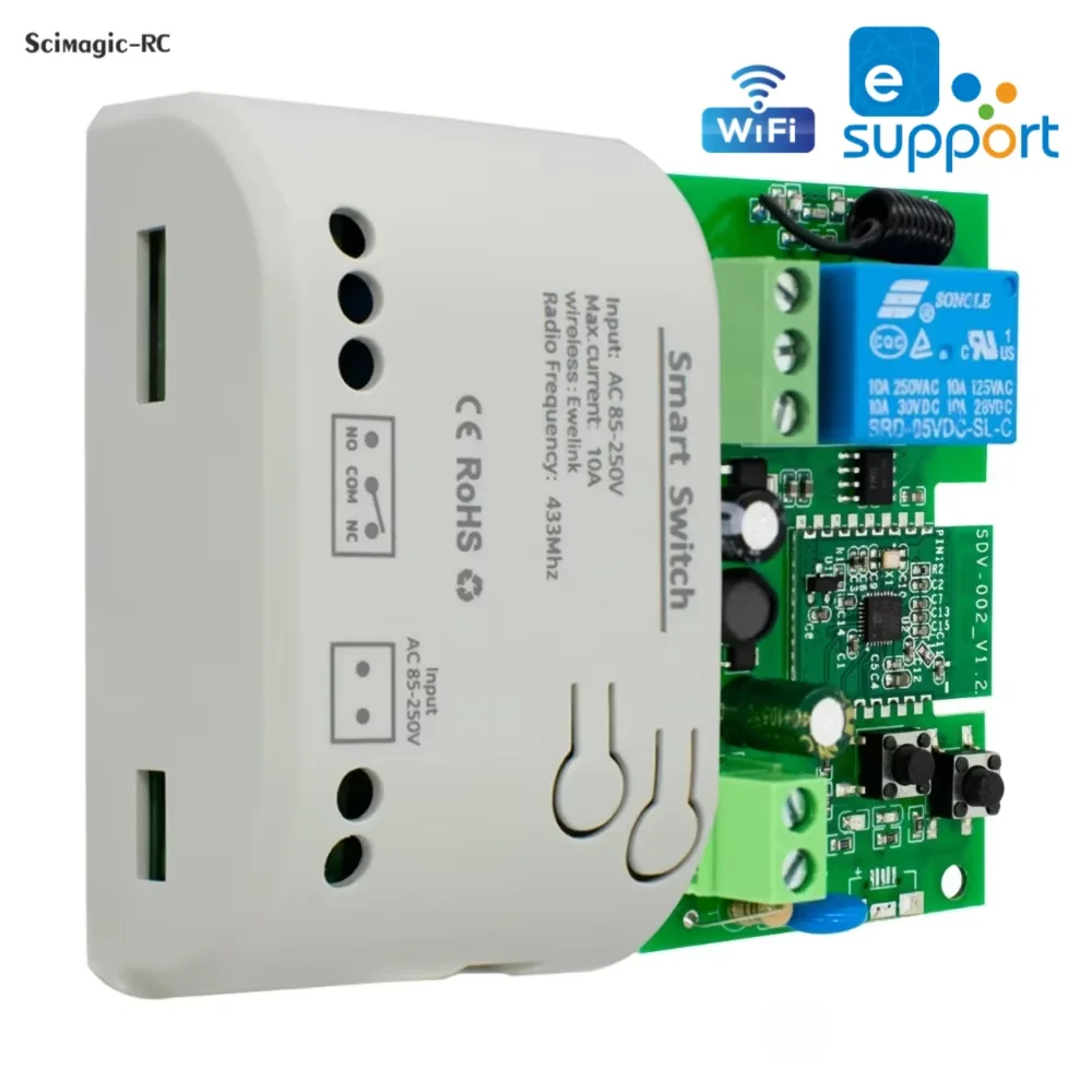 1CH EWelink Smart WiFi Switch AC 85-250V DC7-32V 10A RF 433MHz Relay Module APP Remote Control Inching Self-Locking Timer Alexa