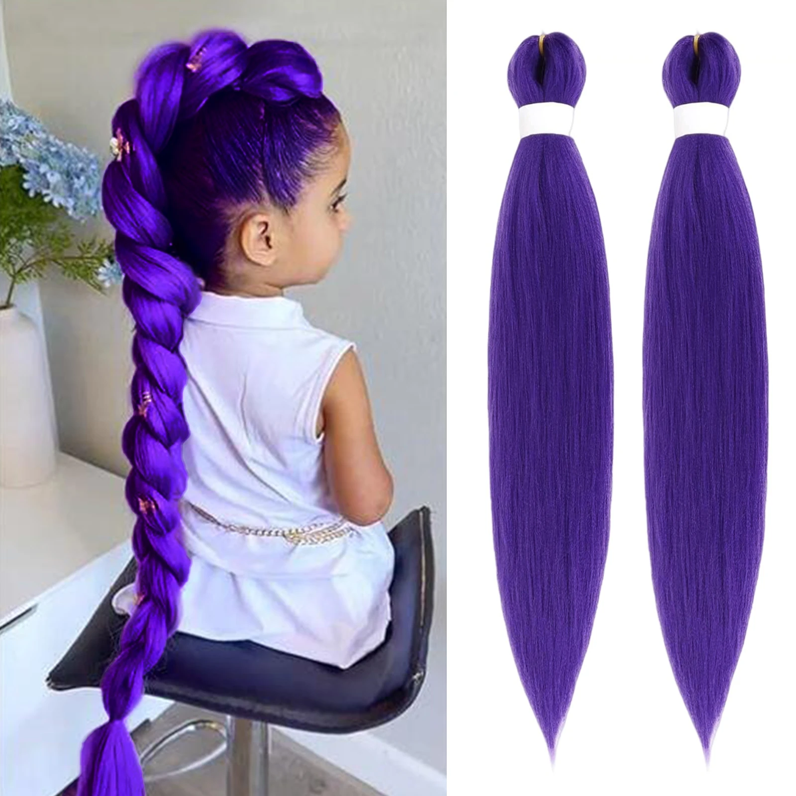 

24-дюймовые длинные фиолетовые синтетические волосы для плетения, предварительно растянутые, для сцены, вечеринок, костюмов на Хэллоуин, косплея