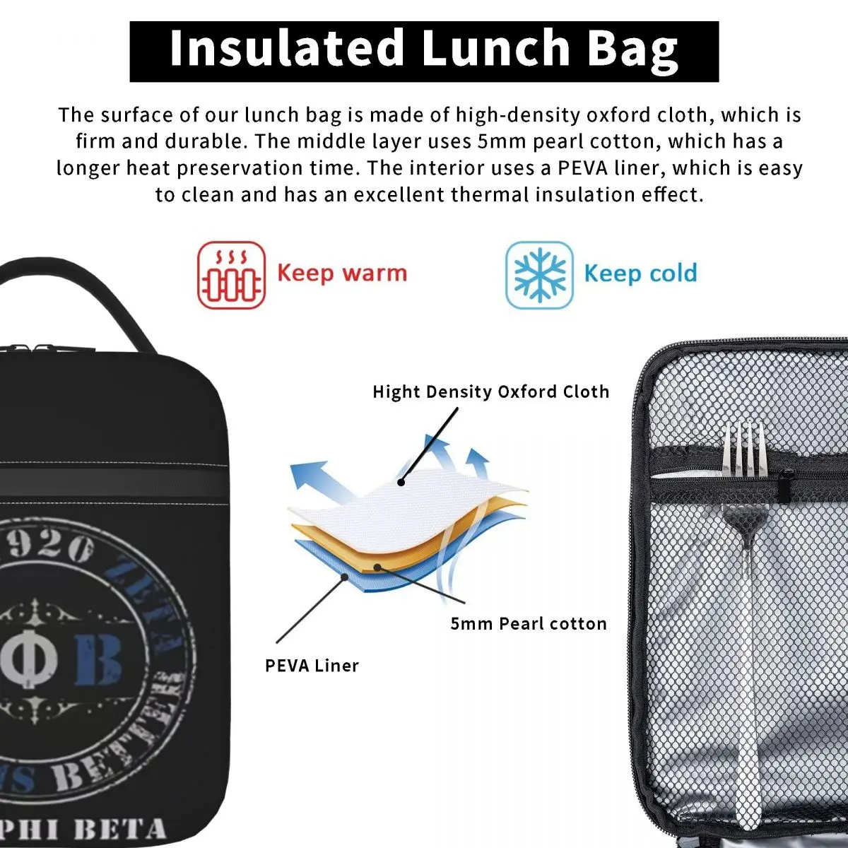 Fashion Zeta 1920 Zob Phi Beta White ZPB Insulated Lunch Bag for Women Children Leakproof Food Boxes Thermal Lunch Box Tote