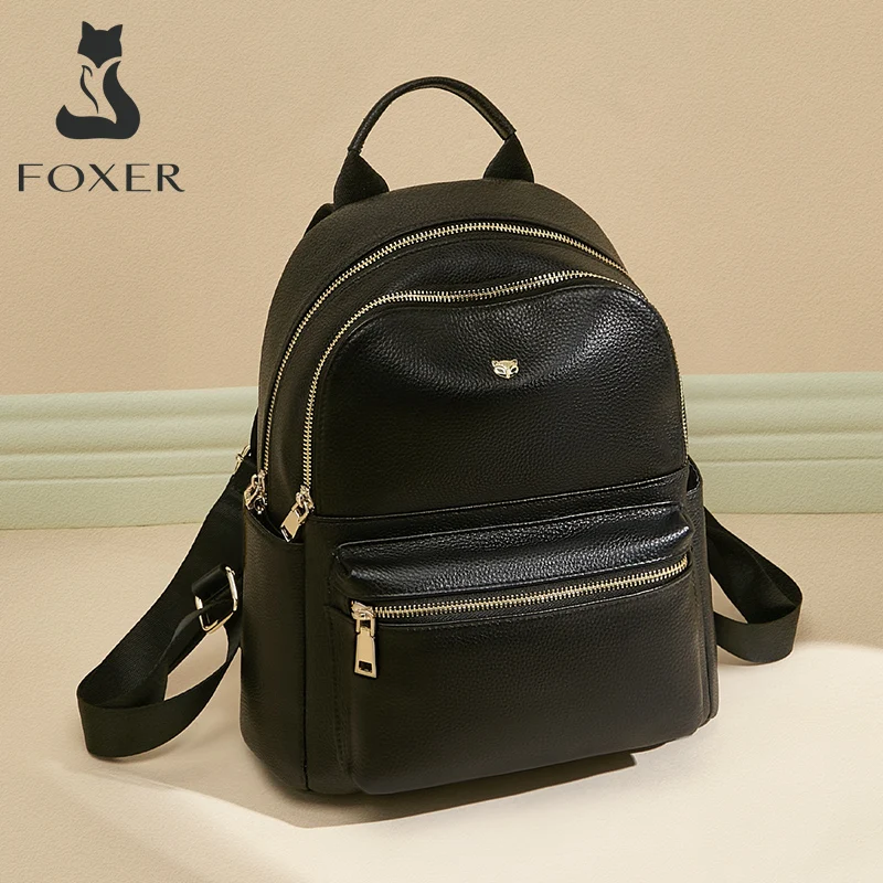 FOXER Brand Spilt Leather Backpack Simple Large Capacity Ladies Travel School Bag Quality Women Soft  Daypack Chrismas Gift