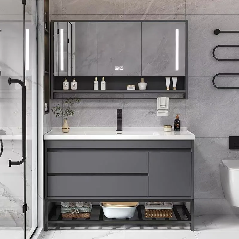 Bathroom Simple Solid Wood Bathroom Cabinet Ceramic Integrated Basin Combination Wash Table Integrated Basin Bathroom Cabinet Wa