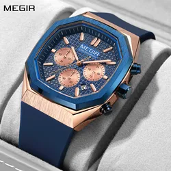 MEGIR Men Watches Luxury Casual Sports Chronograph Silicone Strap Military Quartz Wristwatch Calendar Waterproof Clock 2215