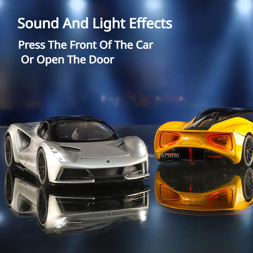 1/24 Scale Lotus Evija Sports Car Model Toy Alloy Diecast Simulation Electric Vehicles with Pull Back Sound Light Gifts for Boy