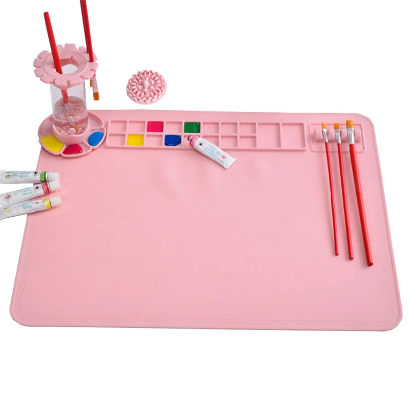 

SR-Washable Silicone Craft Graffiti Painting Mat DIY Silicone Painting Scrubbable Pigment Palette Painting Pad Pink Easy To Use