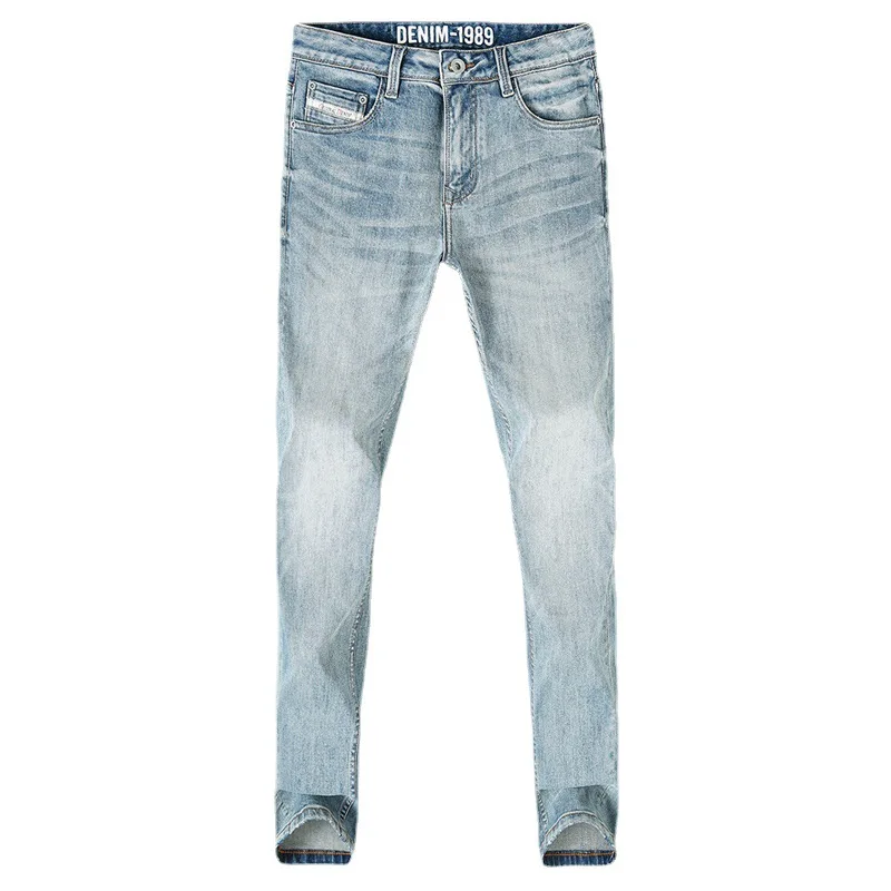 European Fashion Men Jeans High Quality Plain Washed Retro Blue Vintage Jeans Men Trousers Casual Designer Denim Pants Hombre
